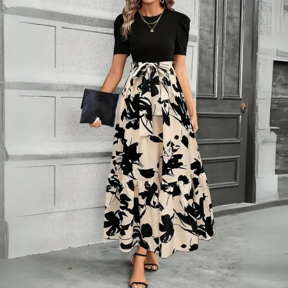 Chic Black and Cream Maxi Dress